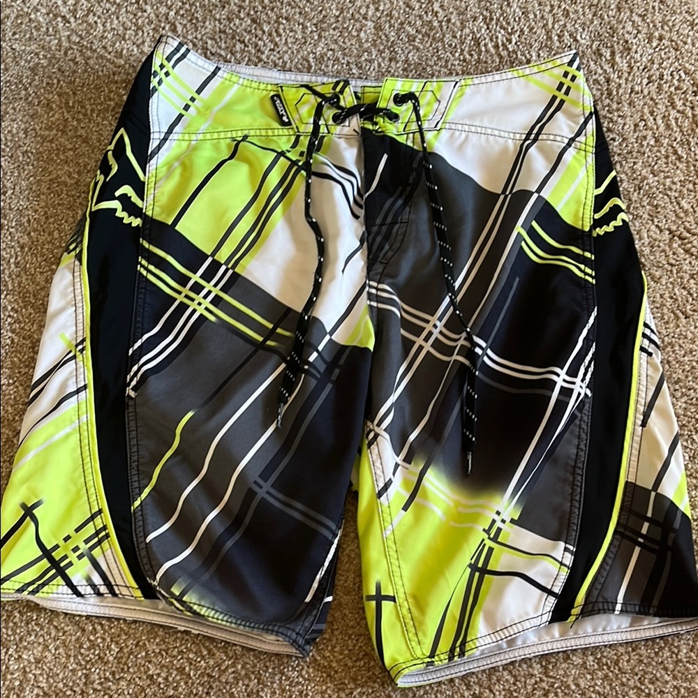 Fox Black and Yellow Board Shorts with Dynamic Design